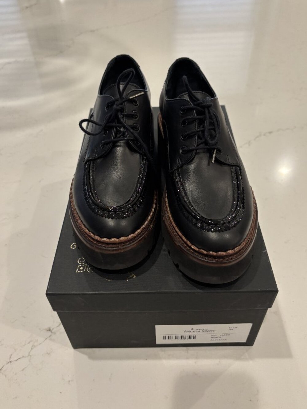 The Office of Angela Scott Mr. Teddy Black Leather Derby Shoes Size 38